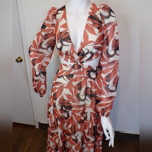 Gianni Bini Orange And Brown Long Sleeve Dress